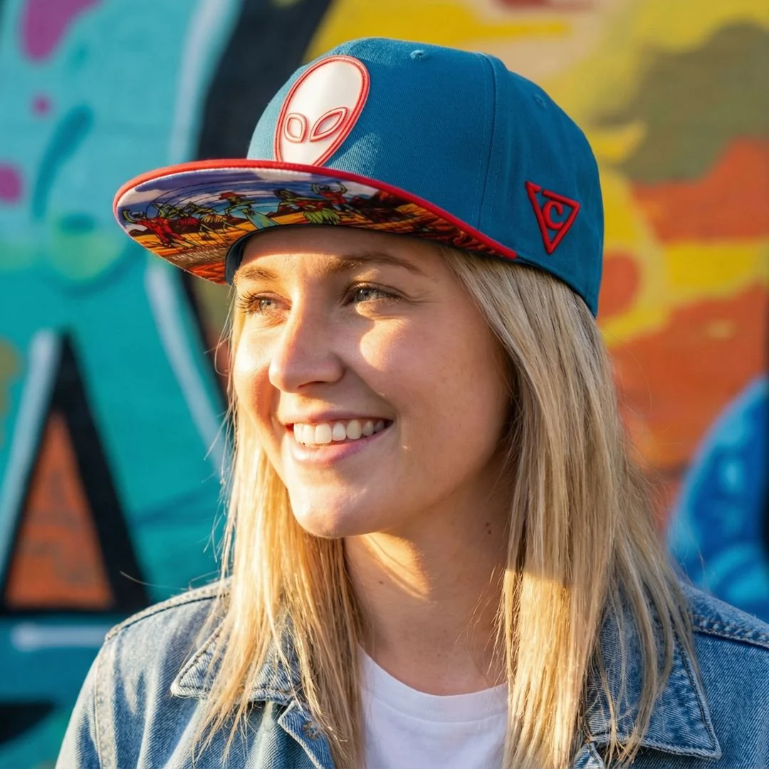 Alien Party Snapback - Blue/Red & Clear Rubber Logo - Image 9