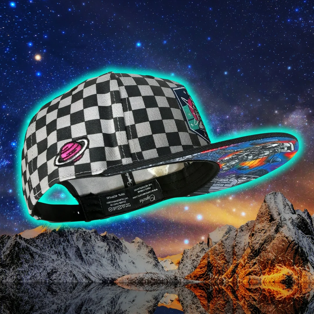 Astronaut in Space Snapback -  Checkered Pattern Black/Grey - Image 9