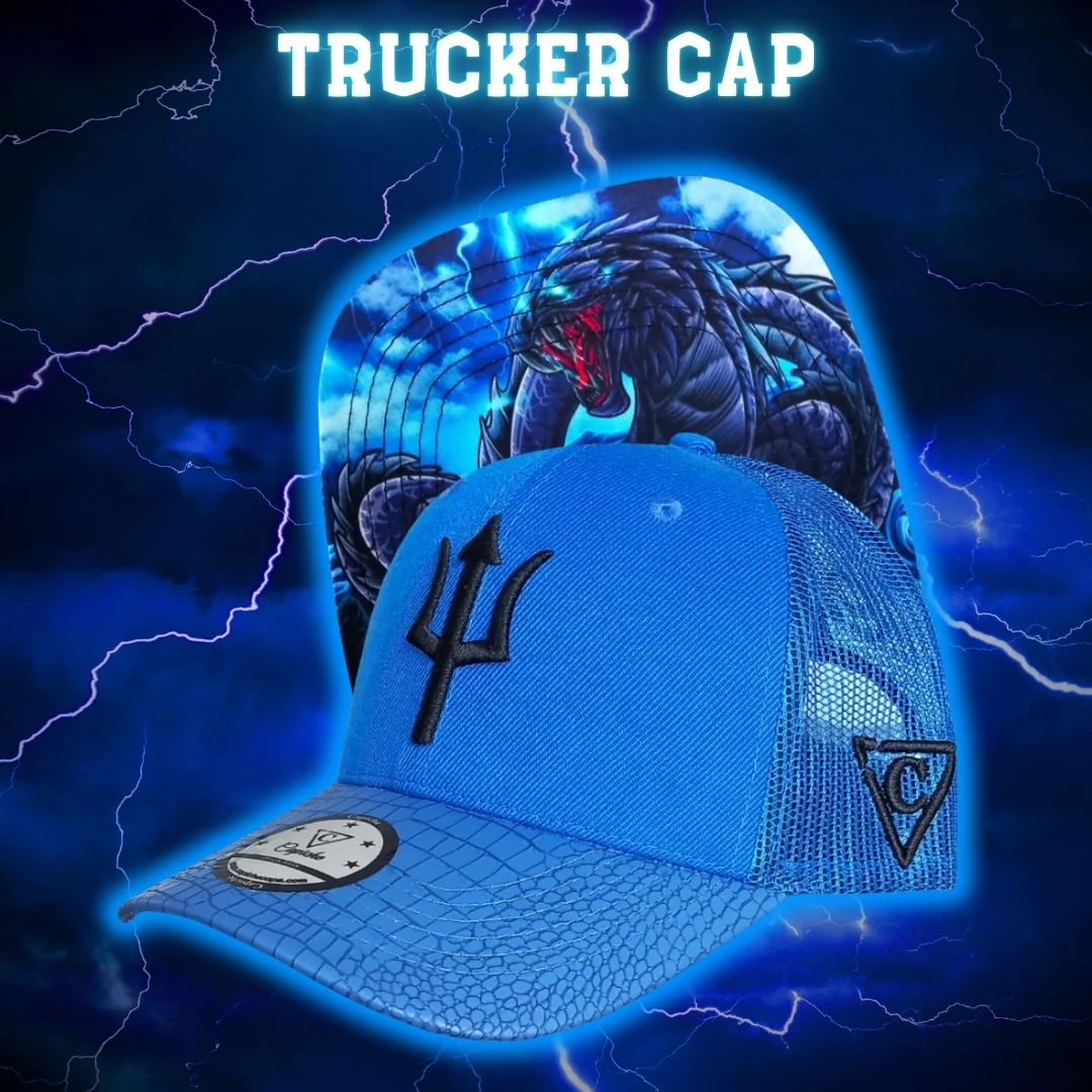 Basilisk Trucker Cap - Blue & Artificial Leather - Image 11