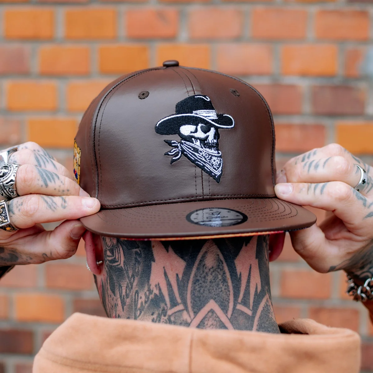 Cowboy Gang Snapback - Brown Faux Leather - Image 4
