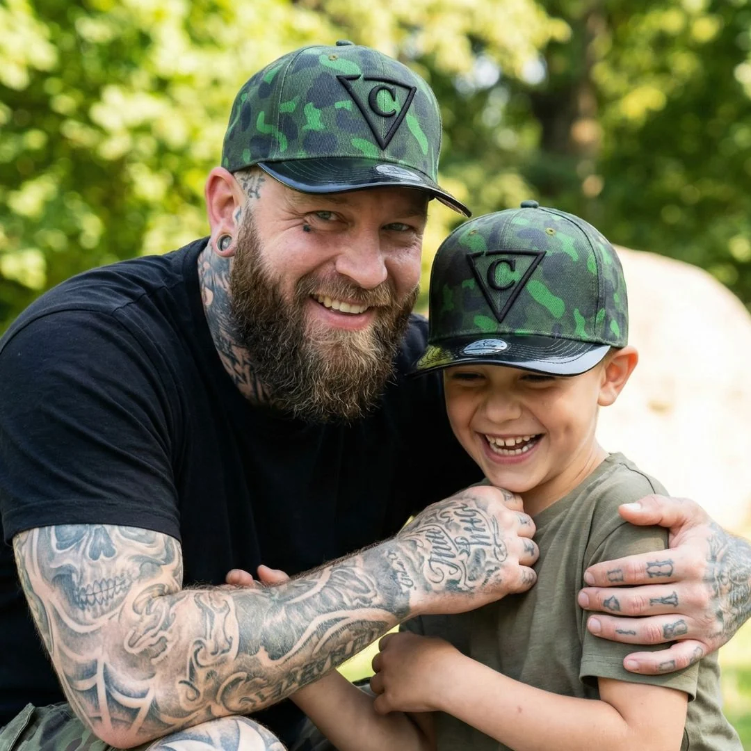 Green Camo Curved Cap Child Size - Green/Black Metallic - Image 3
