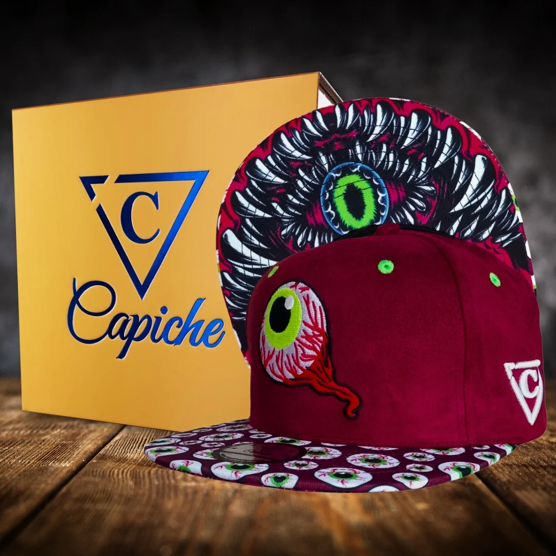 LIMITED EDITION Monster Vision Snapback - Dark Maroon Suede with Eyes - Image 3
