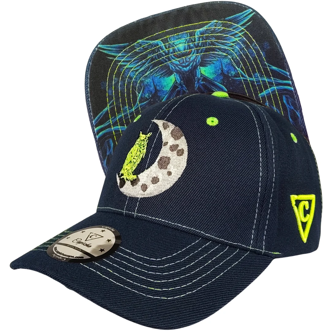 Night Owl Curved Cap - Night Blue/Neon Green Stitching