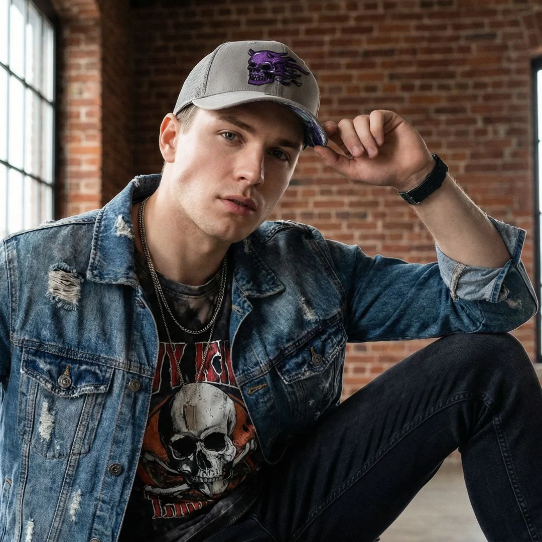 Purple Skull Trucker Cap - Grey - Image 6