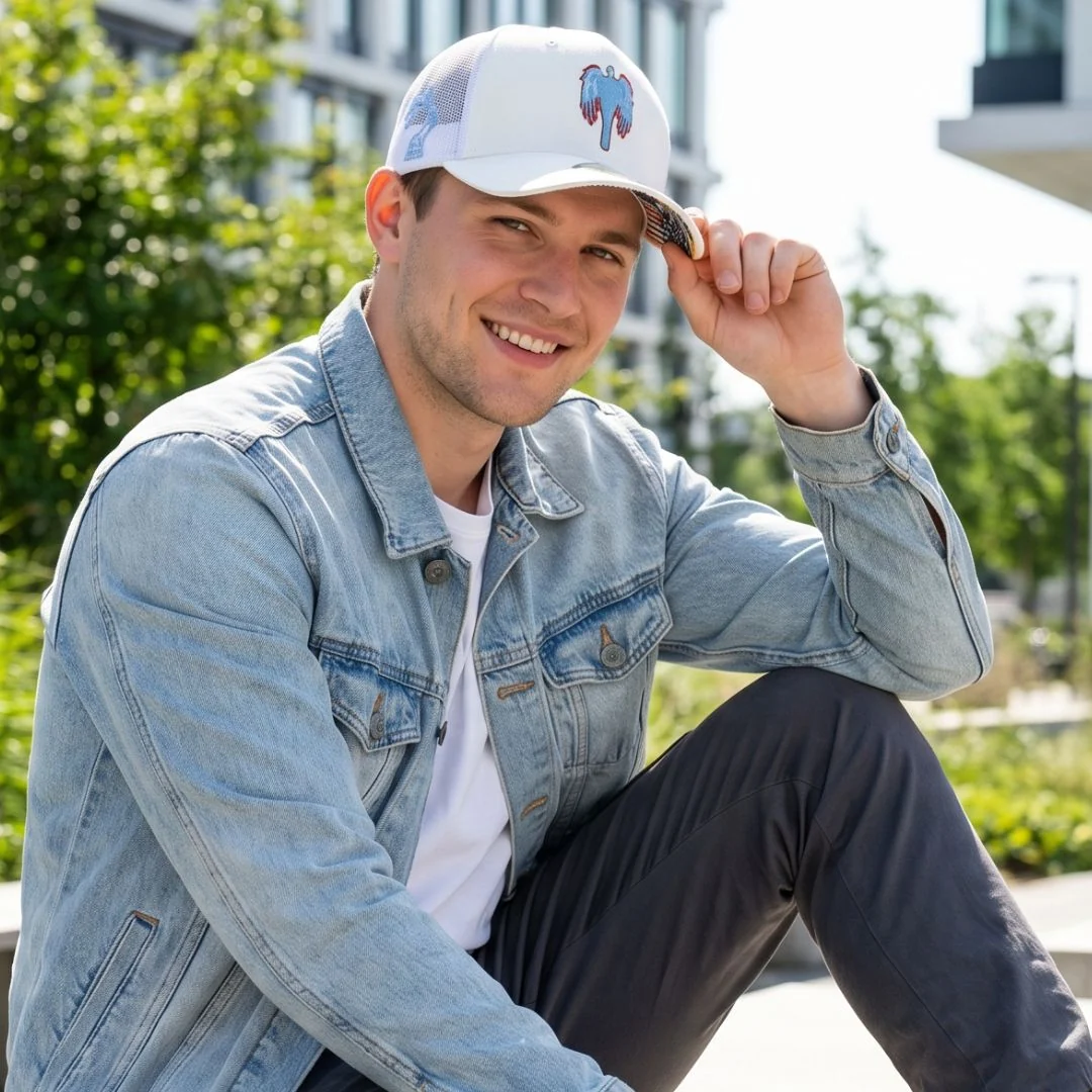 Robot Angel Trucker Cap - White Suede - Image 3