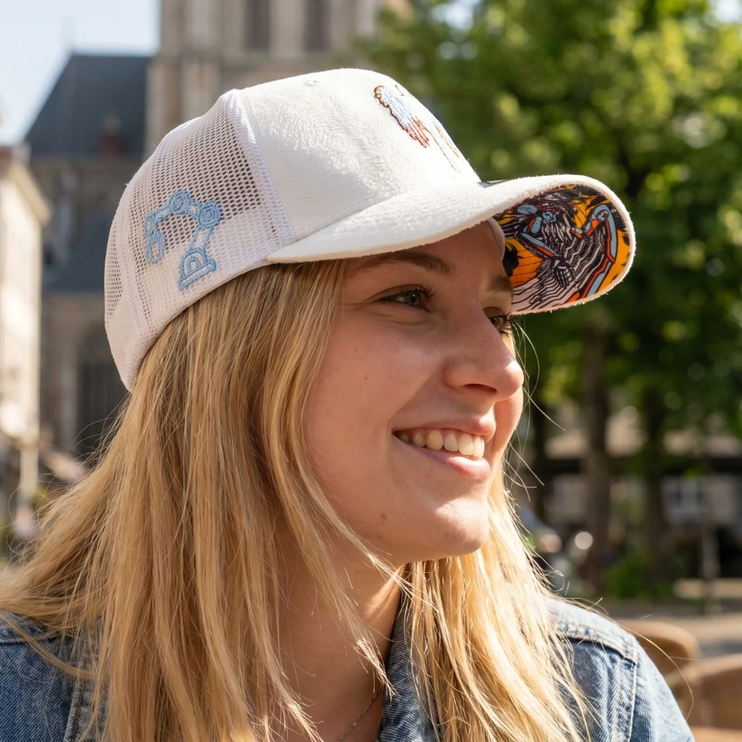 Robot Angel Trucker Cap - White Suede - Image 4