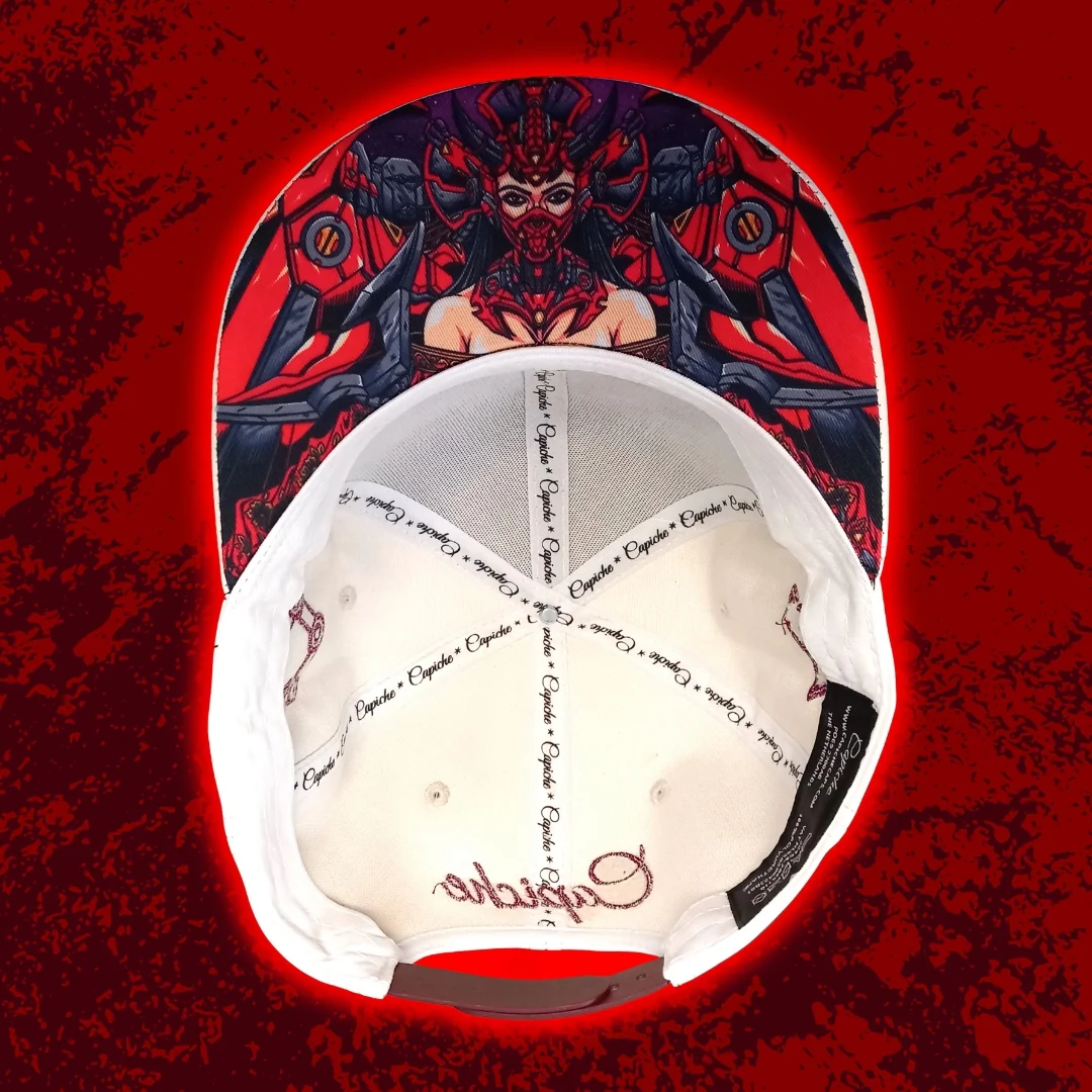 Robot Geisha Snapback - White Artificial Leather/Red Cherry Blossom - Image 13
