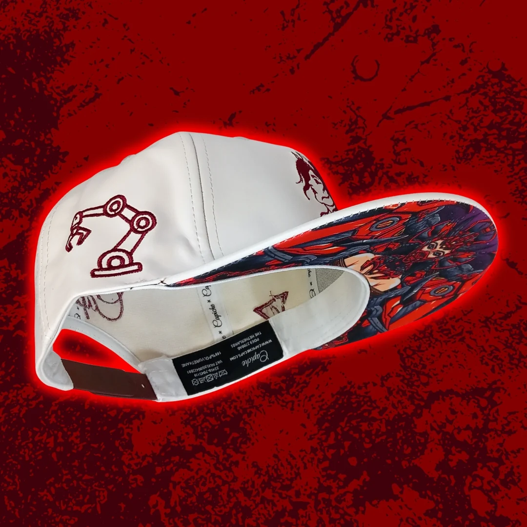 Robot Geisha Snapback - White Artificial Leather/Red Cherry Blossom - Image 14
