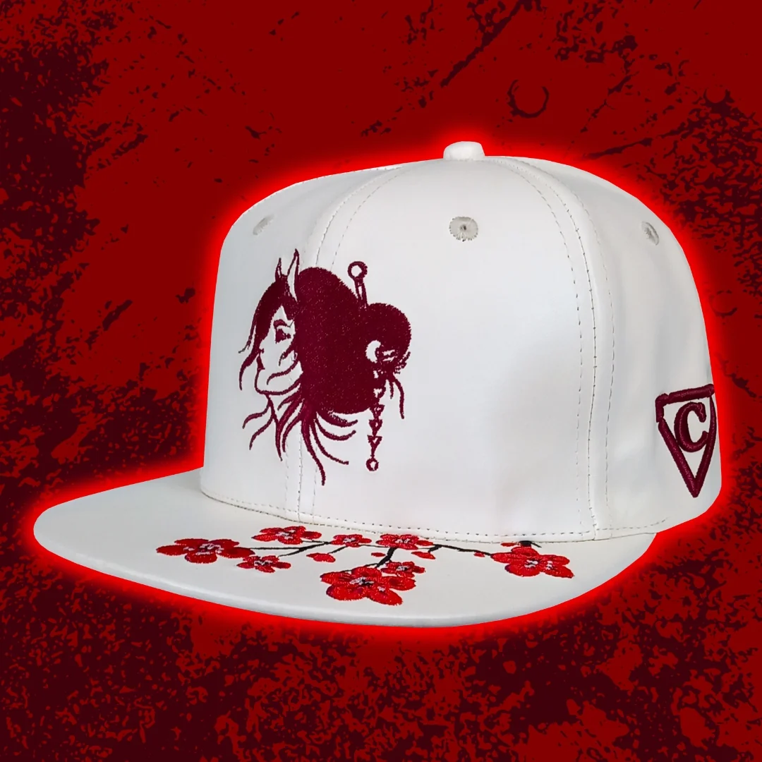Robot Geisha Snapback - White Artificial Leather/Red Cherry Blossom - Image 15