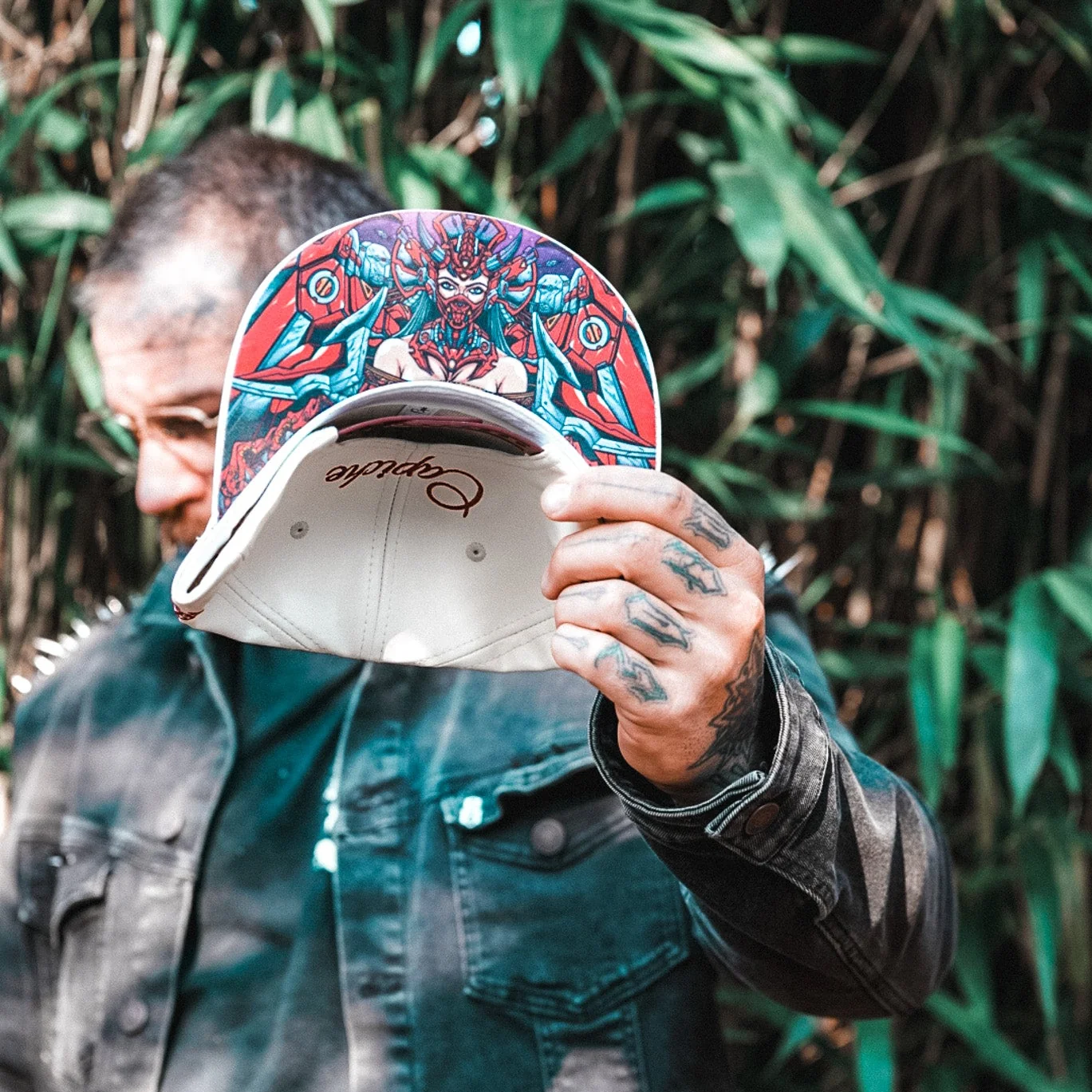 Robot Geisha Snapback - White Artificial Leather/Red Cherry Blossom - Image 4