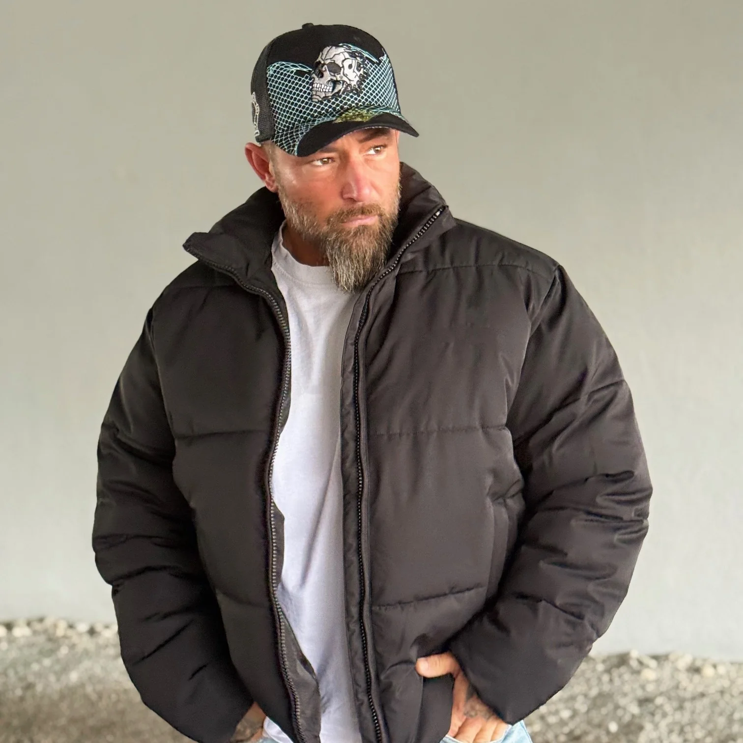 Robot Skull Trucker Cap - Black/Wired Grey - Image 10