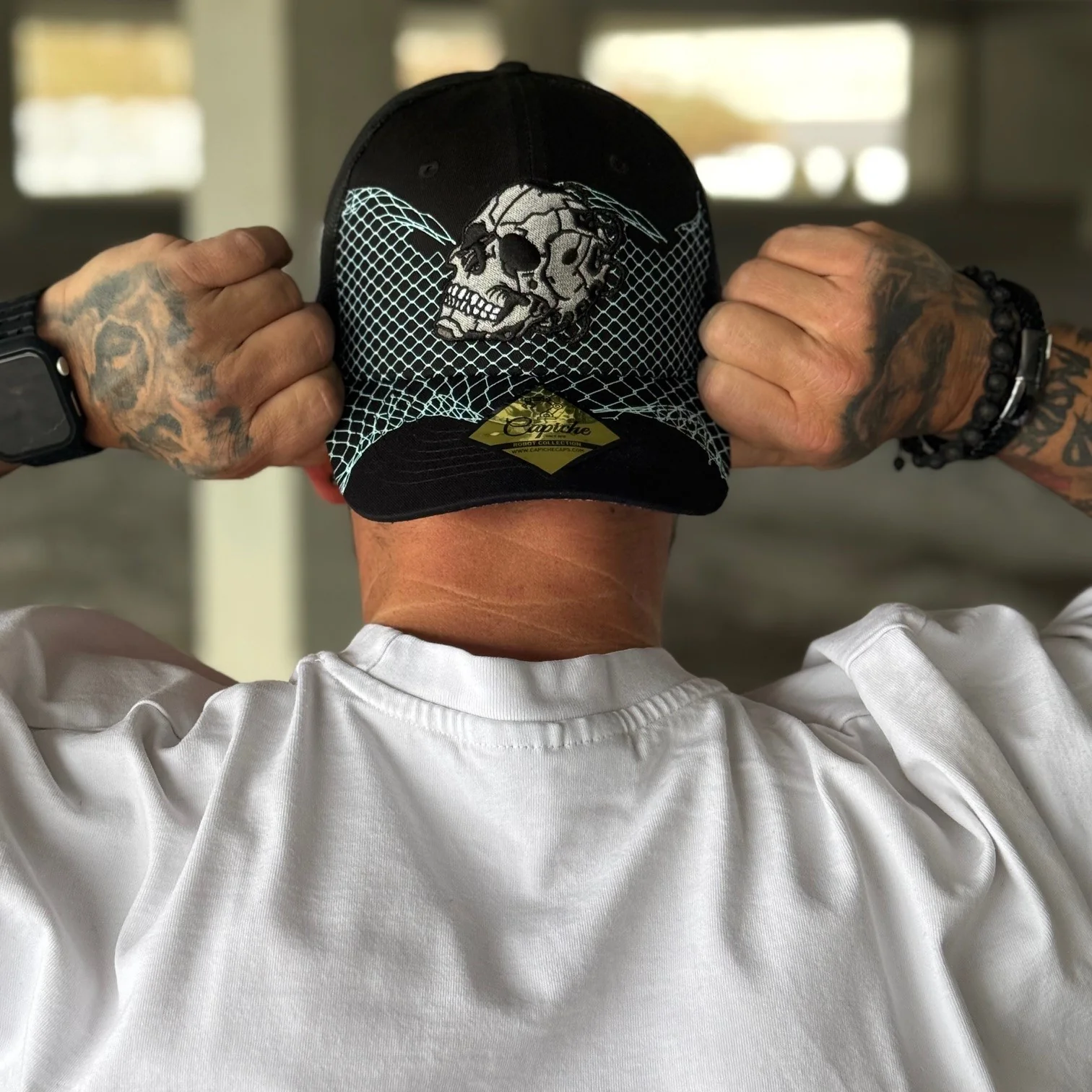 Robot Skull Trucker Cap - Black/Wired Grey - Image 6