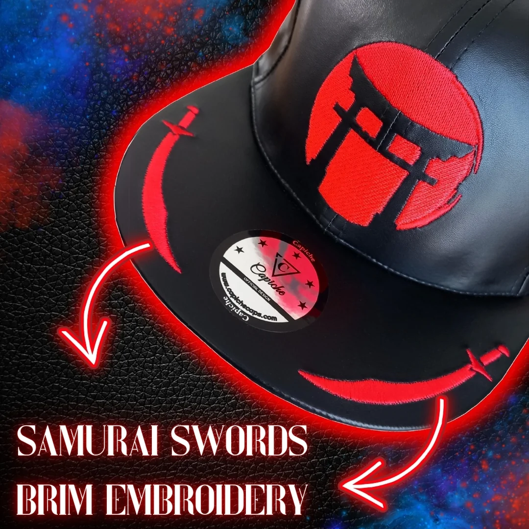Tiger Samurai Snapback - Black Artificial Leather & Red Brim Embroidery - Image 4