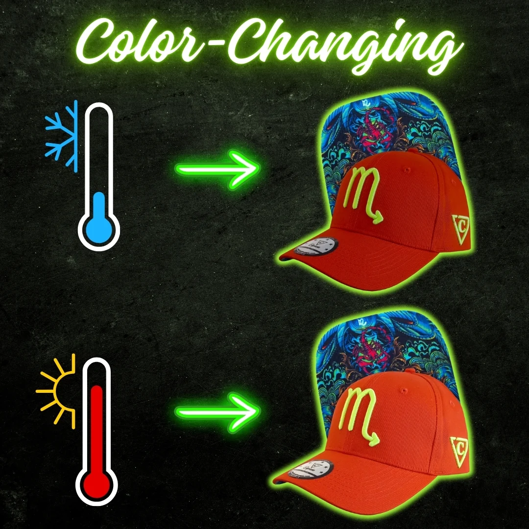 Zodiac Scorpio Curved Cap - COLOR-CHANGING Red/Orange - Image 7