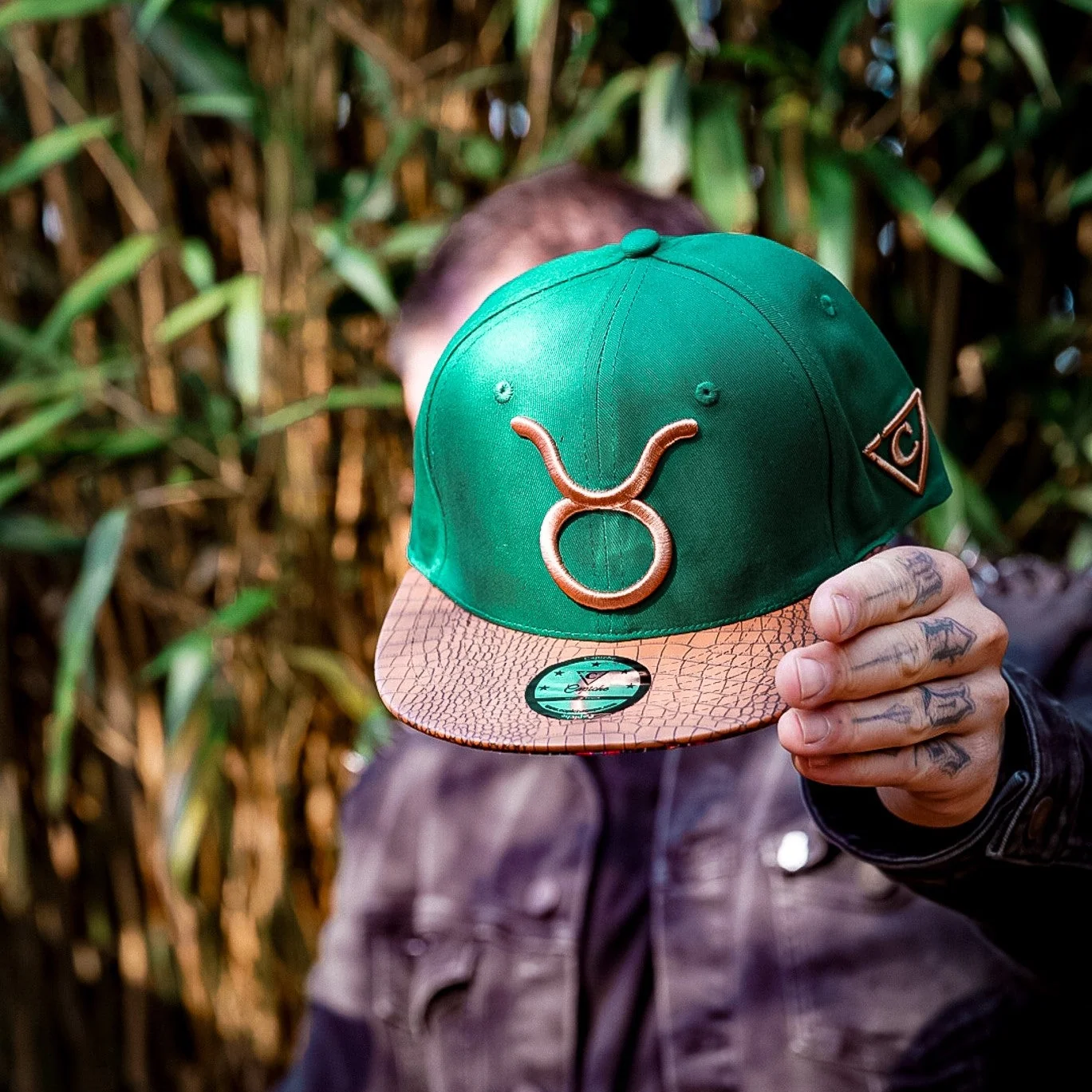 Horoscope Taurus Snapback - Green/Brown Faux Leather - Image 4