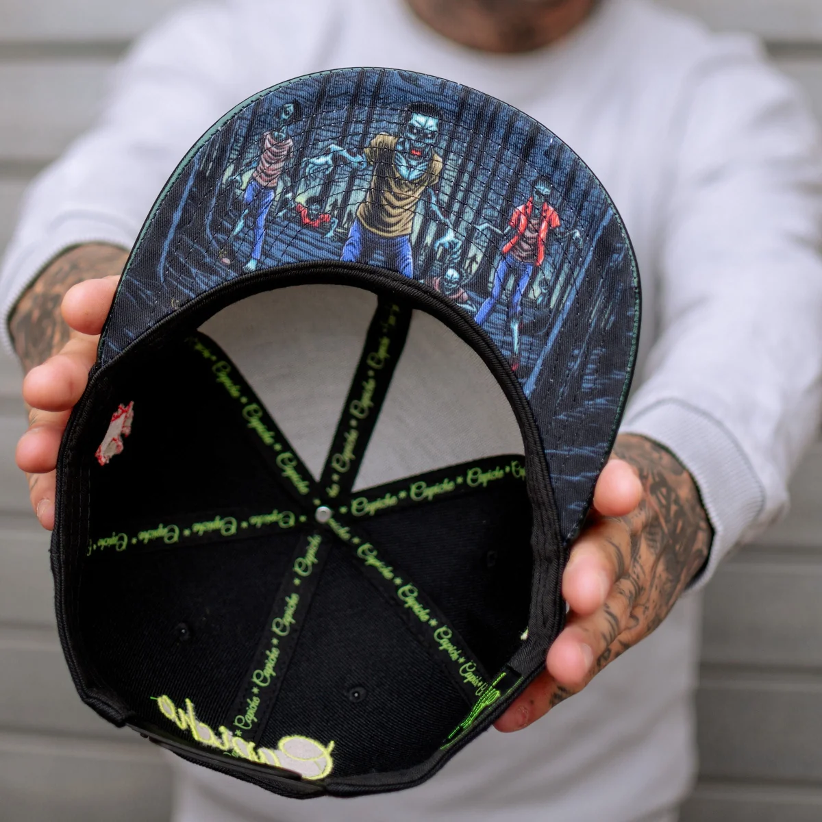 Zombie Apocalypse Snapback - Black/Dark Green Crackling Metallic - Image 4
